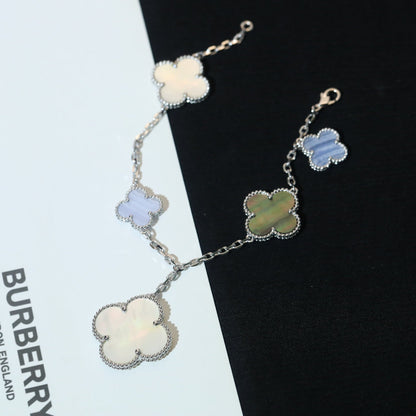 [Bling Jewelrys ]CLOVER BRACELET 5 MOTIFS MOP CHALCEDONY SILVER