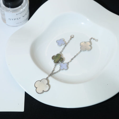 [Bling Jewelrys ]CLOVER BRACELET 5 MOTIFS MOP CHALCEDONY SILVER