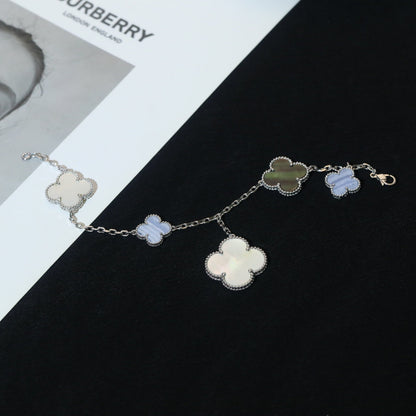 [Bling Jewelrys ]CLOVER BRACELET 5 MOTIFS MOP CHALCEDONY SILVER