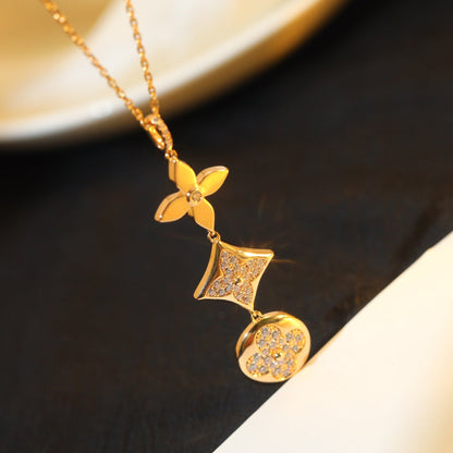 [Bling Jewelrys ]STAR AND SUN DIAMOND PINK GOLD NECKLACE