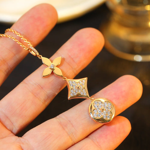 [Bling Jewelrys ]STAR AND SUN DIAMOND PINK GOLD NECKLACE
