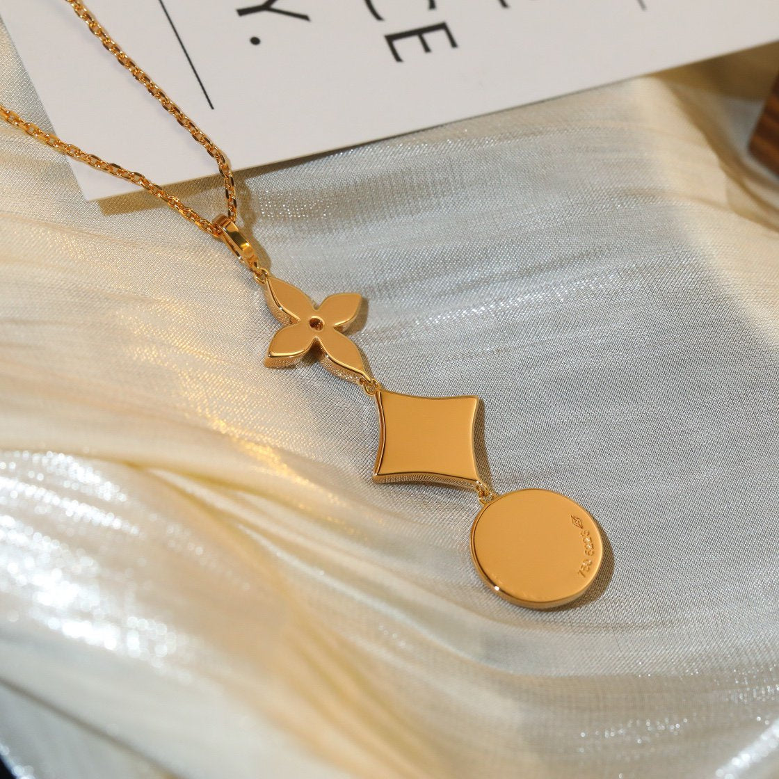 [Bling Jewelrys ]STAR AND SUN DIAMOND PINK GOLD NECKLACE