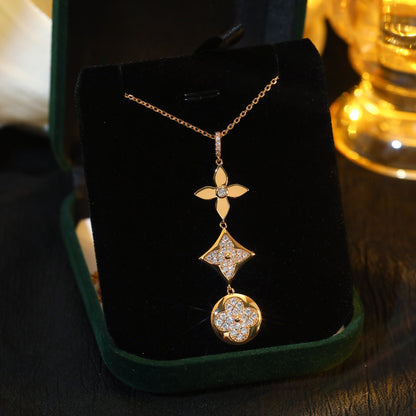 [Bling Jewelrys ]STAR AND SUN DIAMOND PINK GOLD NECKLACE