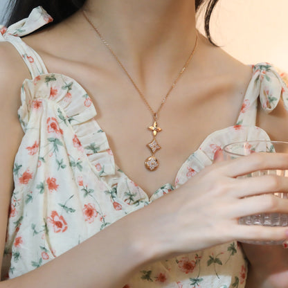 [Bling Jewelrys ]STAR AND SUN DIAMOND PINK GOLD NECKLACE