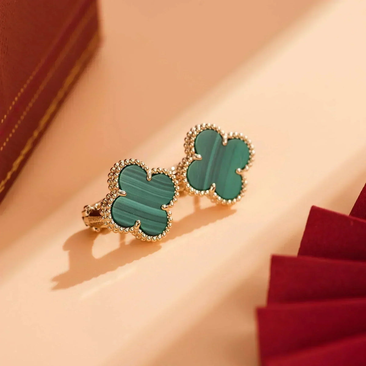 [Bling Jewelrys ]CLOVER MEDIUM 1 MOTIFS MALACHITE  EARRINGS