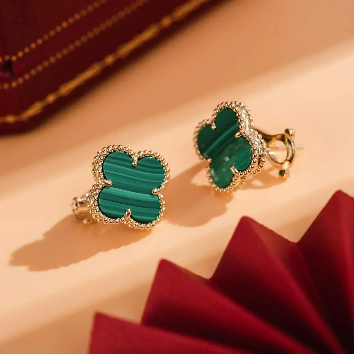 [Bling Jewelrys ]CLOVER MEDIUM 1 MOTIFS MALACHITE  EARRINGS