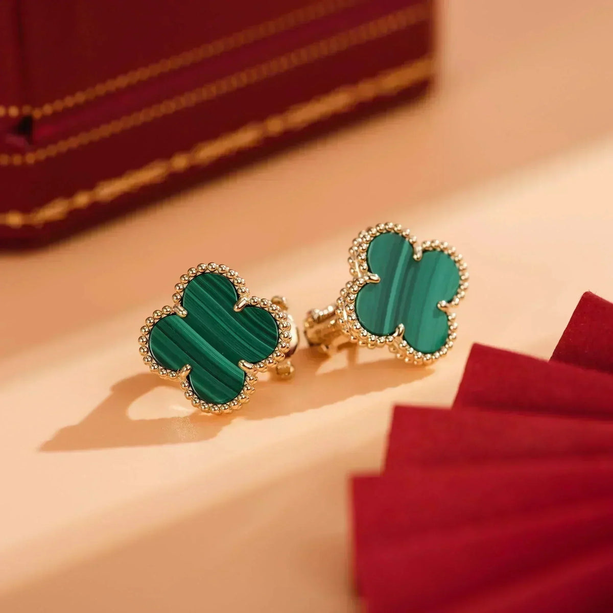[Bling Jewelrys ]CLOVER MEDIUM 1 MOTIFS MALACHITE  EARRINGS