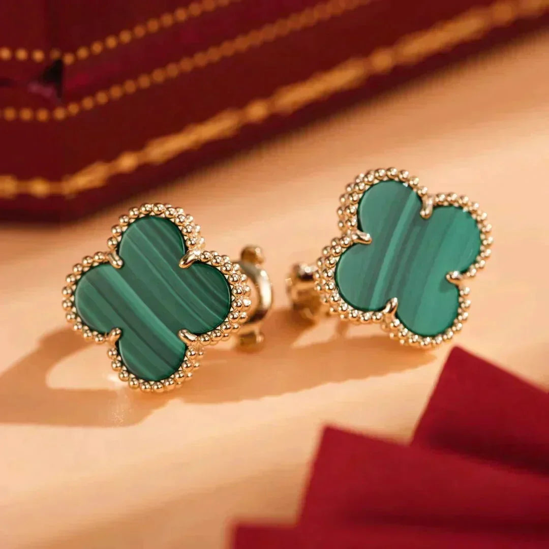 [Bling Jewelrys ]CLOVER MEDIUM 1 MOTIFS MALACHITE  EARRINGS