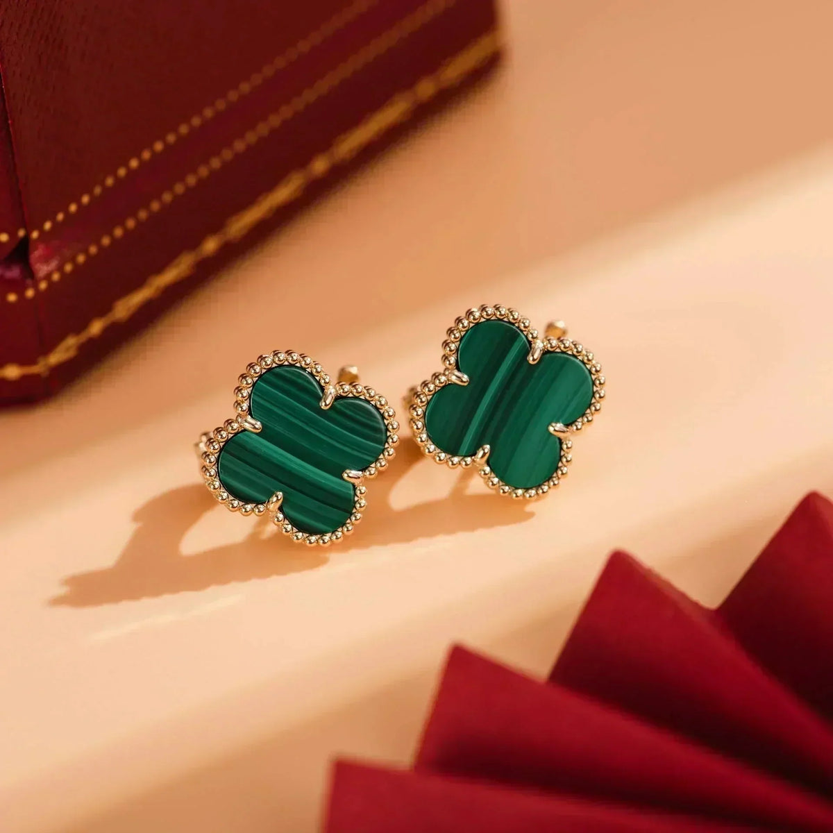 [Bling Jewelrys ]CLOVER MEDIUM 1 MOTIFS MALACHITE  EARRINGS
