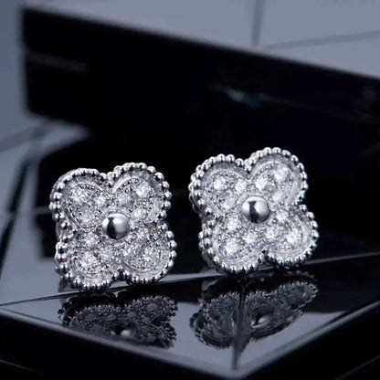 [Bling Jewelrys ]CLOVER 1 MOTIFS DIAMOND STUD EARRINGS SILVER