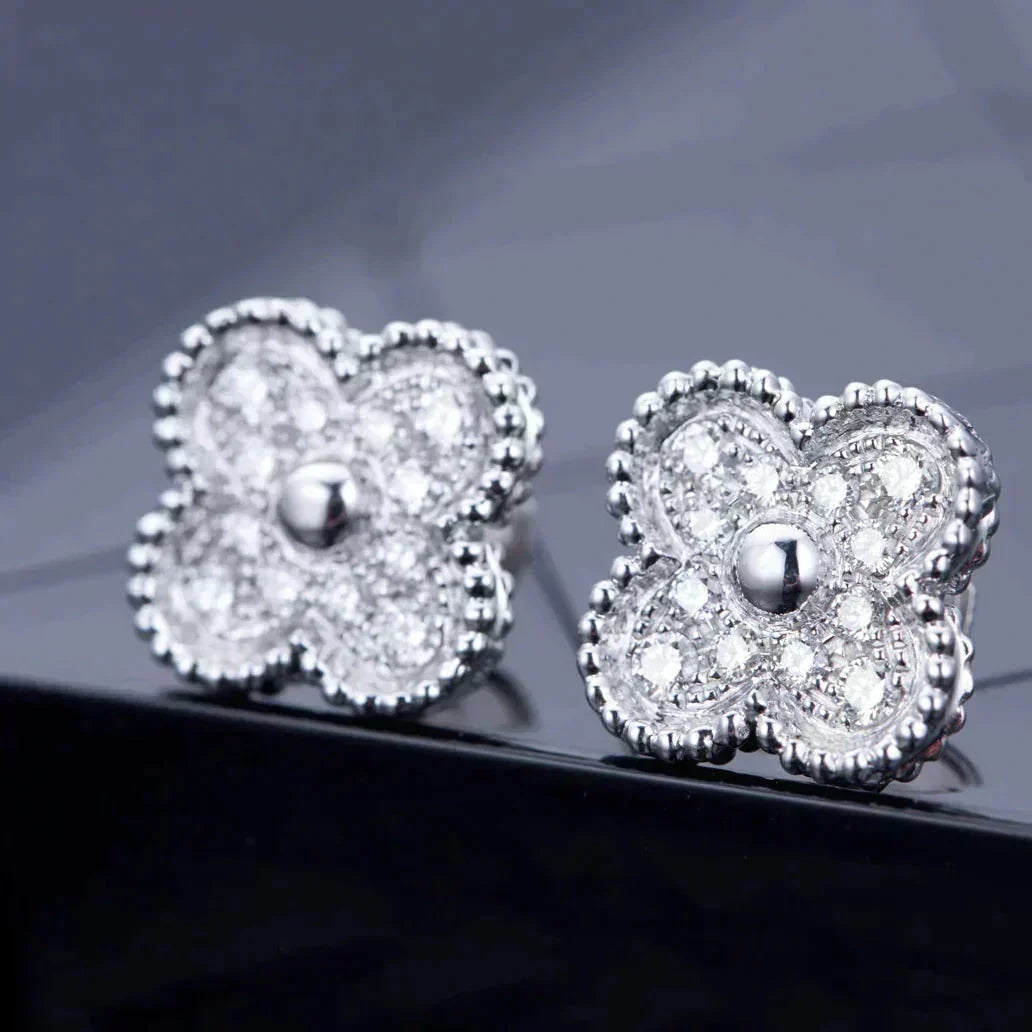 [Bling Jewelrys ]CLOVER 1 MOTIFS DIAMOND STUD EARRINGS SILVER