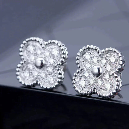 [Bling Jewelrys ]CLOVER 1 MOTIFS DIAMOND STUD EARRINGS SILVER
