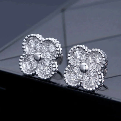 [Bling Jewelrys ]CLOVER 1 MOTIFS DIAMOND STUD EARRINGS SILVER
