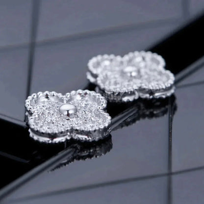 [Bling Jewelrys ]CLOVER 1 MOTIFS DIAMOND STUD EARRINGS SILVER