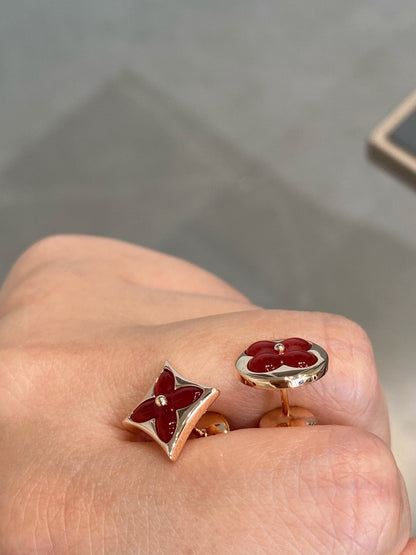 [Bling Jewelrys ]STAR AND SUN PINK GOLD CARNELIAN STUD EARRINGS