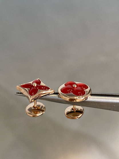 [Bling Jewelrys ]STAR AND SUN PINK GOLD CARNELIAN STUD EARRINGS