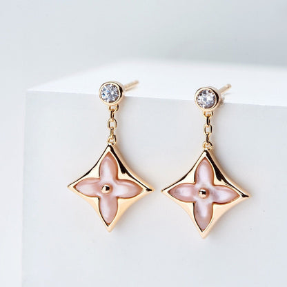 [Bling Jewelrys ]DOUBLE STAR PINK GOLD MOP DROP EARRINGS