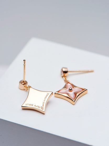 [Bling Jewelrys ]DOUBLE STAR PINK GOLD MOP DROP EARRINGS