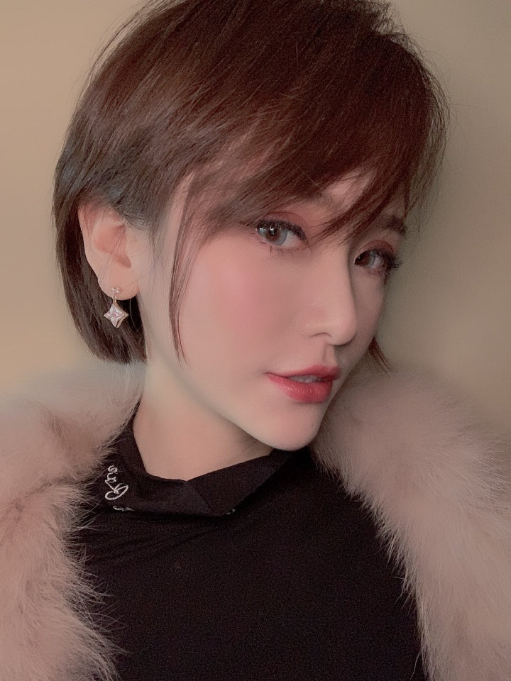 [Bling Jewelrys ]DOUBLE STAR PINK GOLD MOP DROP EARRINGS