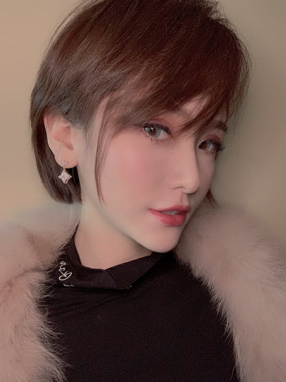 [Bling Jewelrys ]DOUBLE STAR PINK GOLD MOP DROP EARRINGS