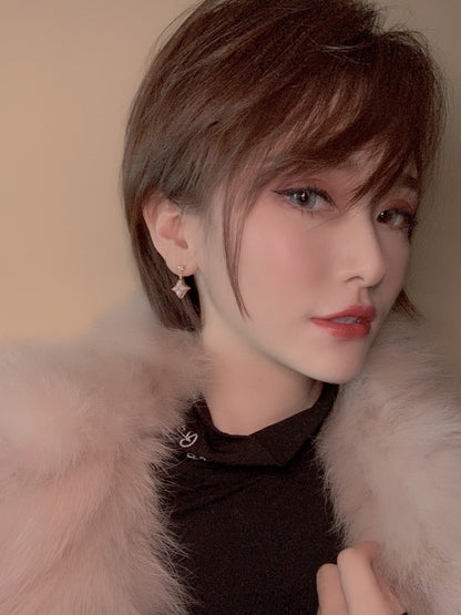 [Bling Jewelrys ]DOUBLE STAR PINK GOLD MOP DROP EARRINGS