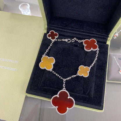 [Bling Jewelrys ]CLOVER 5 MOTIFS SIVLER CARNELIAN TIGER EYE BRACELET