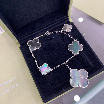 [Bling Jewelrys ]CLOVER 5 MOTIFS SIVLER DARK MOP BRACELET