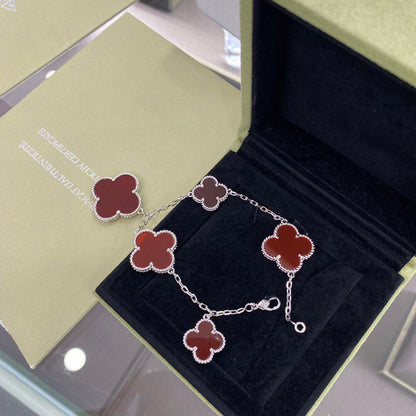 [Bling Jewelrys ]CLOVER 5 MOTIFS SIVLER CARNELIAN BRACELET