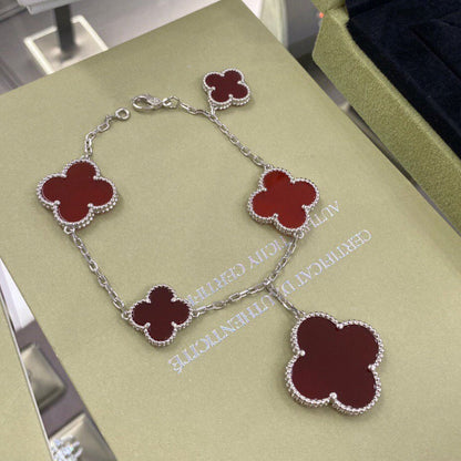[Bling Jewelrys ]CLOVER 5 MOTIFS SIVLER CARNELIAN BRACELET