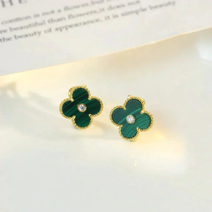 [Bling Jewelrys ]CLOVER MEDIUM 1 MOTIFS MALACHITE DIAMOND EARRINGS