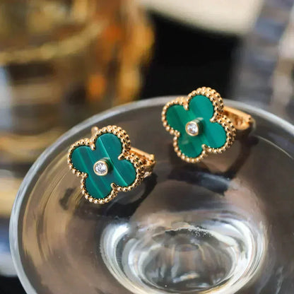 [Bling Jewelrys ]CLOVER MEDIUM 1 MOTIFS MALACHITE DIAMOND EARRINGS