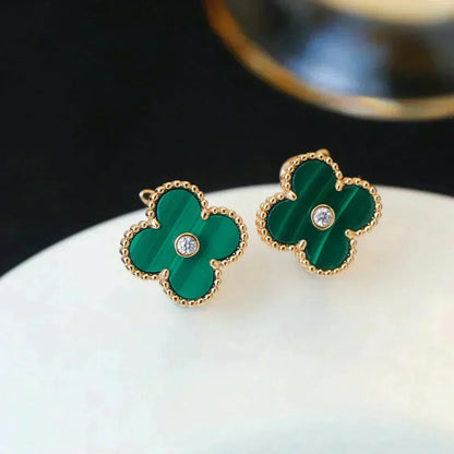 [Bling Jewelrys ]CLOVER MEDIUM 1 MOTIFS MALACHITE DIAMOND EARRINGS