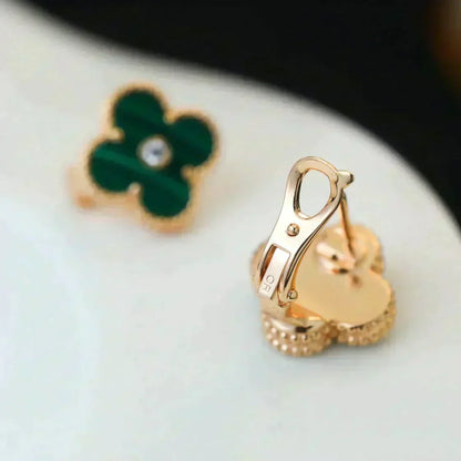 [Bling Jewelrys ]CLOVER MEDIUM 1 MOTIFS MALACHITE DIAMOND EARRINGS