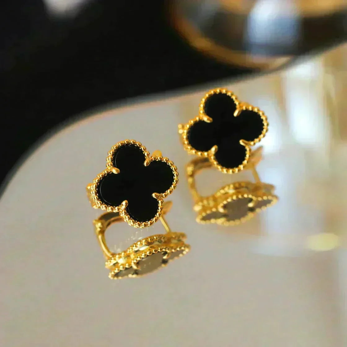 [Bling Jewelrys] CLOVER MEDIUM 1 MOTIV ONYX OHRSTECKER