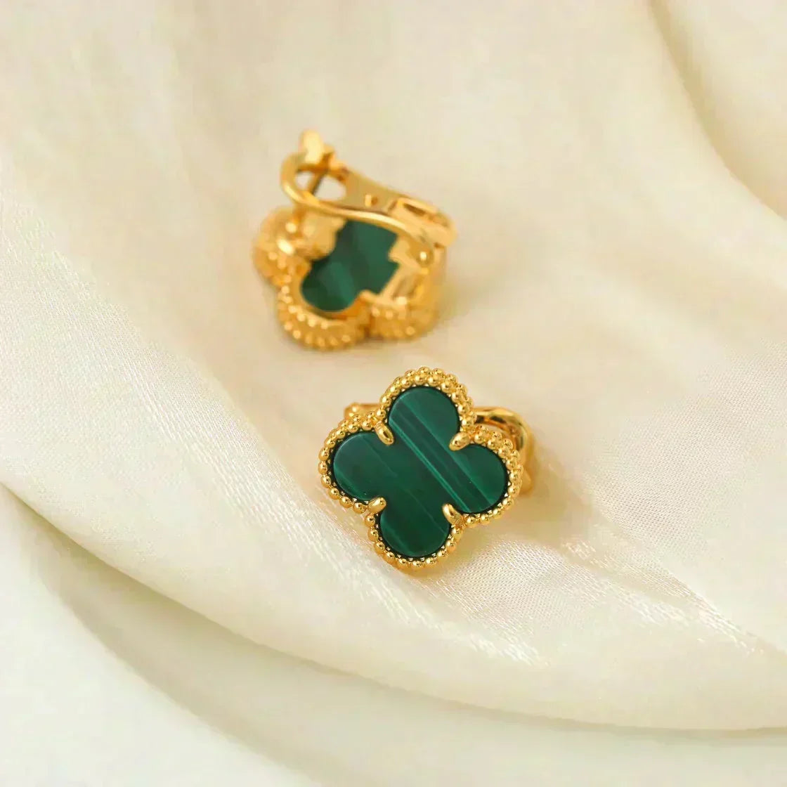 [Bling Jewelrys ]CLOVER MEDIUM 1 MOTIFS MALACHITE  EARRINGS