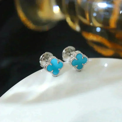 [Bling Jewelrys ]CLOVER MINI 9.5MM ONYX STUD EARRINGS SILVER