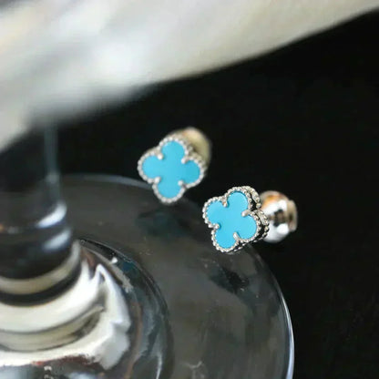 [Bling Jewelrys ]CLOVER MINI 9.5MM ONYX STUD EARRINGS SILVER