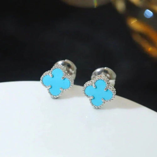 [Bling Jewelrys ]CLOVER MINI 9.5MM ONYX STUD EARRINGS SILVER