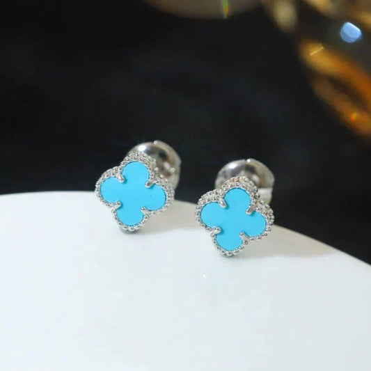 [Bling Jewelrys ]CLOVER MINI 9.5MM ONYX STUD EARRINGS SILVER