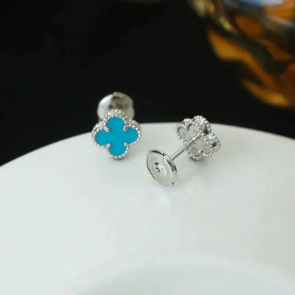 [Bling Jewelrys ]CLOVER MINI 9.5MM ONYX STUD EARRINGS SILVER