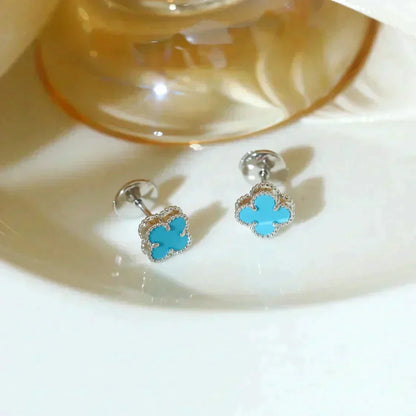 [Bling Jewelrys ]CLOVER MINI 9.5MM ONYX STUD EARRINGS SILVER