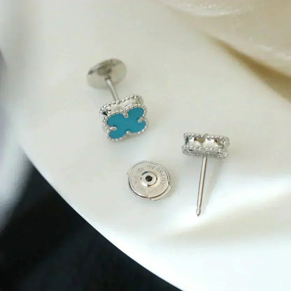 [Bling Jewelrys ]CLOVER MINI 9.5MM ONYX STUD EARRINGS SILVER