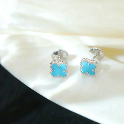 [Bling Jewelrys ]CLOVER MINI 9.5MM ONYX STUD EARRINGS SILVER