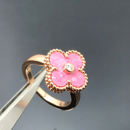 [Bling Jewelrys ]CLOVER RHODONITE ROSE GOLD RING