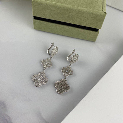 [Bling Jewelrys ]クローバー 3モチーフ ダイヤモンド シルバー ドロップピアス