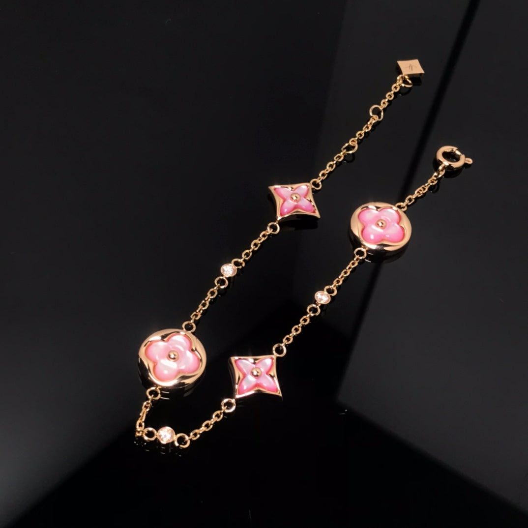 [Bling Jewelrys ]STAR AND SUN 4 MOTIF PINK MOP PINK GOLD BRACELET