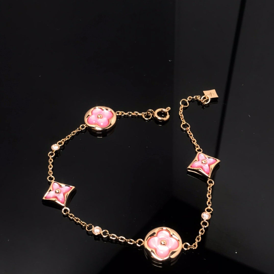 [Bling Jewelrys ]STAR AND SUN 4 MOTIF PINK MOP PINK GOLD BRACELET