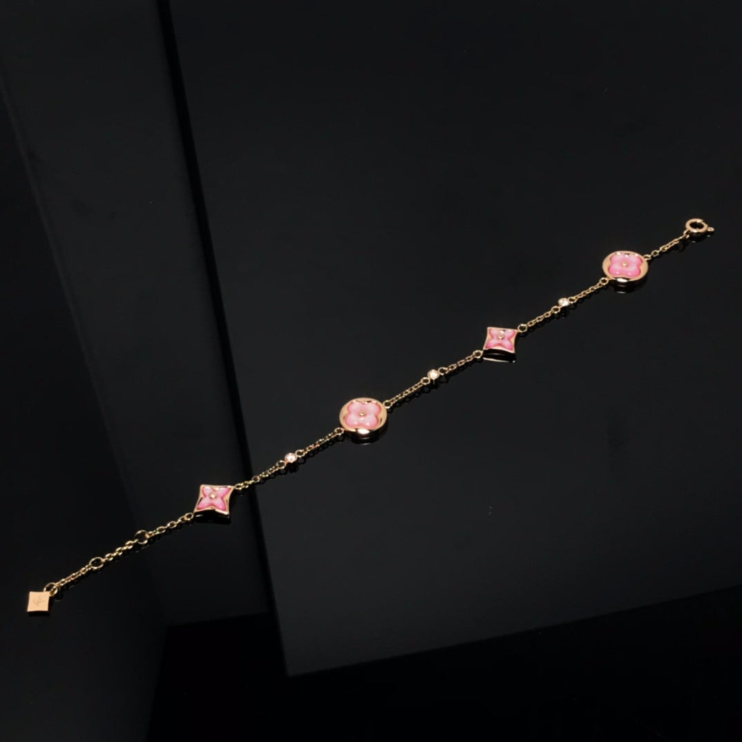 [Bling Jewelrys ]STAR AND SUN 4 MOTIF PINK MOP PINK GOLD BRACELET