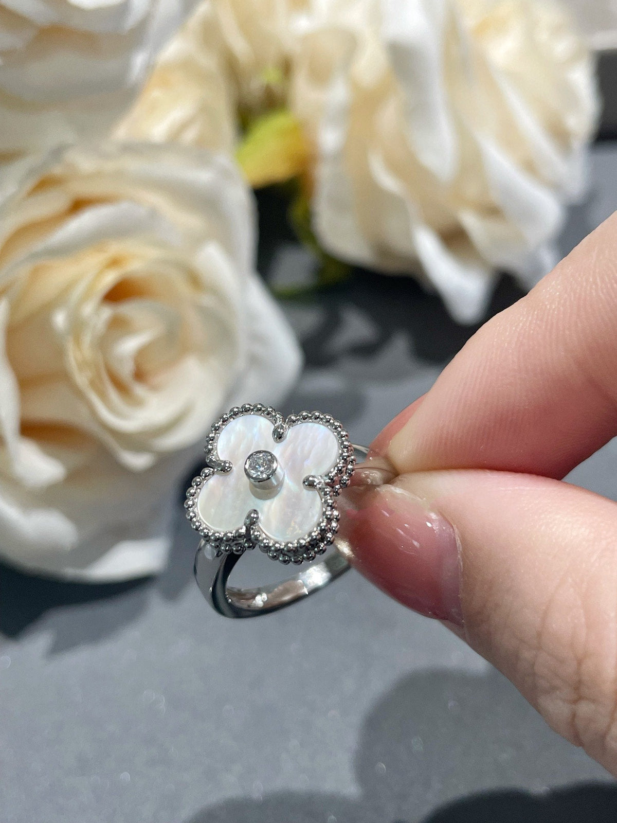 [Bling Jewelrys] KLEEBATT RING SILBER PERLMUTT DIAMANT