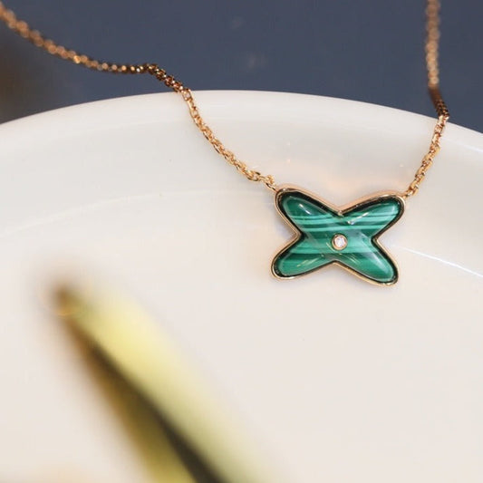 [Bling Jewelrys ]JEUX MALACHITE 1 DIAMOND PINK GOLD NECKLACE